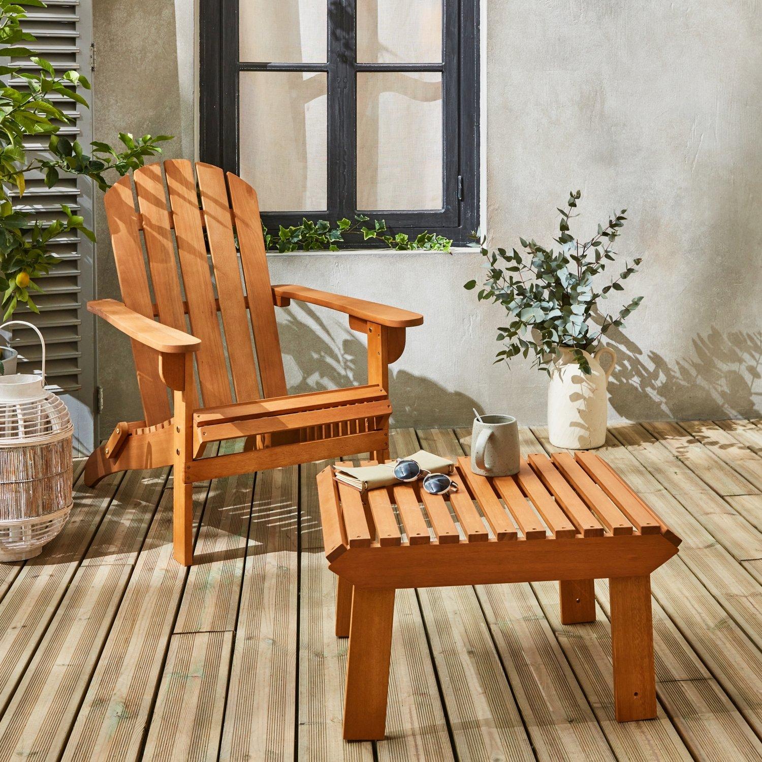 Foldable Wooden Retro Garden Armchair With Multipurpose Side Table